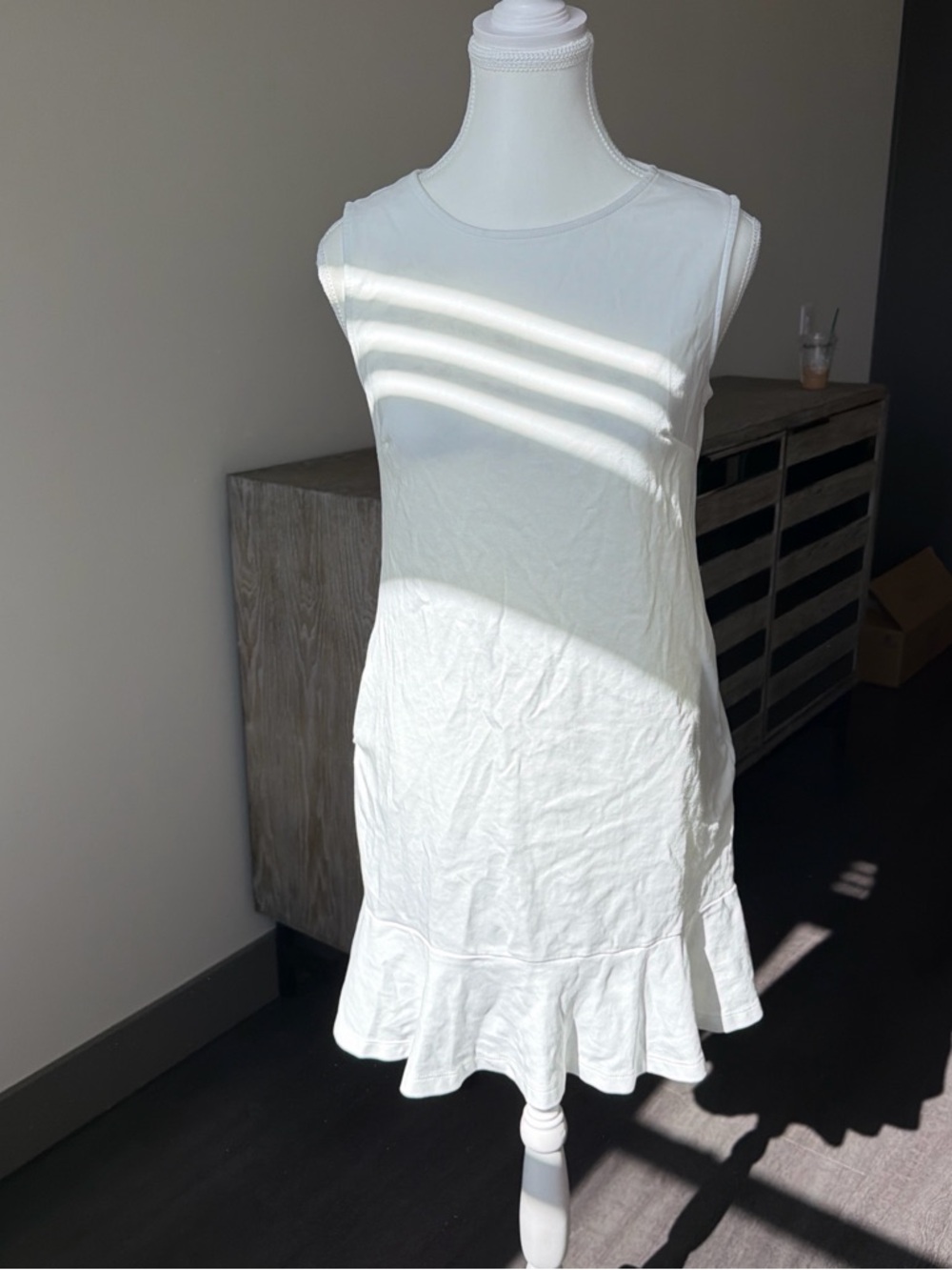 New York & Company White Sleeveless Ruffle-Hem Mini Dress